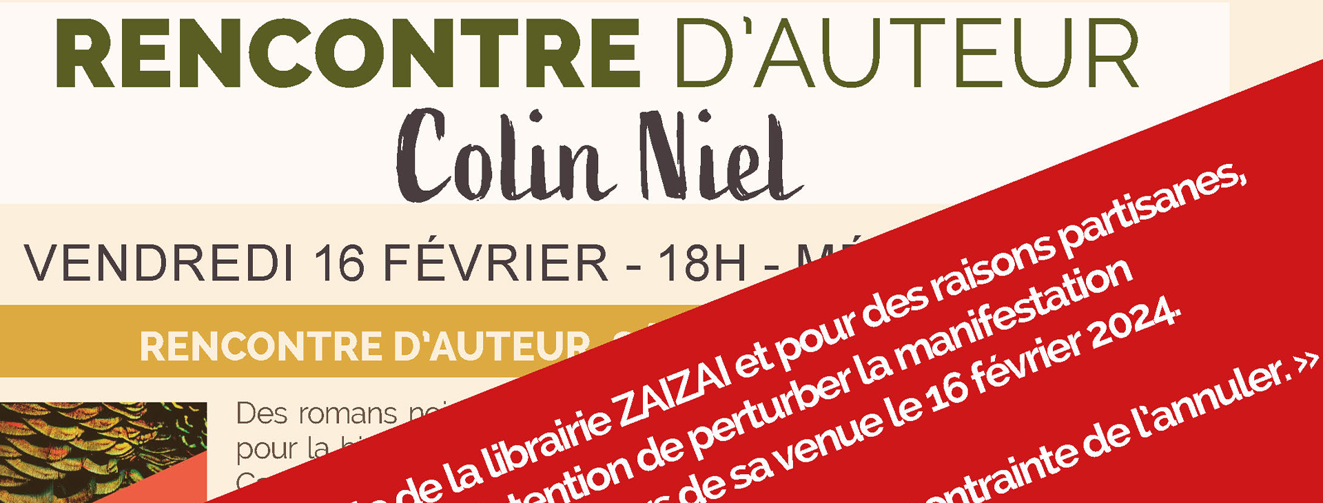 ANNULATION – Rencontre d&rsquo;auteur avec Colin Niel